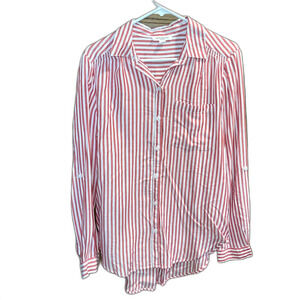 beach lunch lounge Button Up Shirt Lightweight Red White Flowy Pocket size M